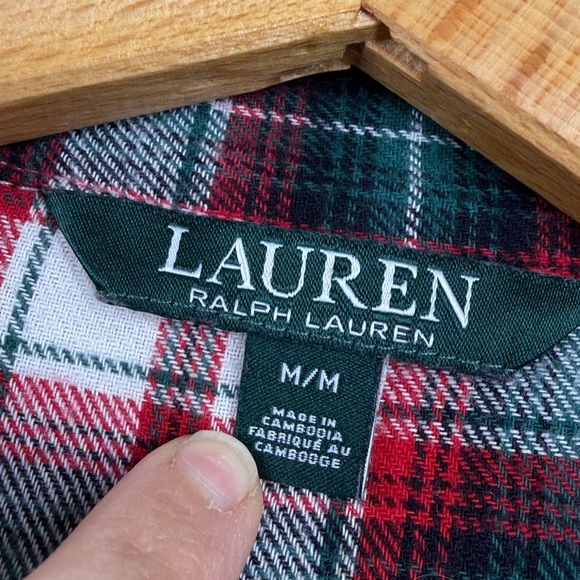 Lauren Ralph Lauren Nightshirt Womens Medium Red White Plaid Cotton Flannel PJs - Picture 9 of 11